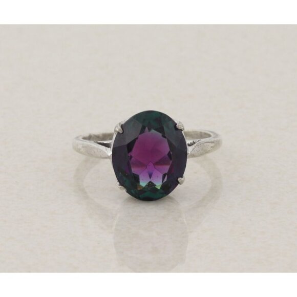 Sterling Silver Blue Purple Green Color Change Cubic Zirconia Ring Size 8 - Picture 1 of 8